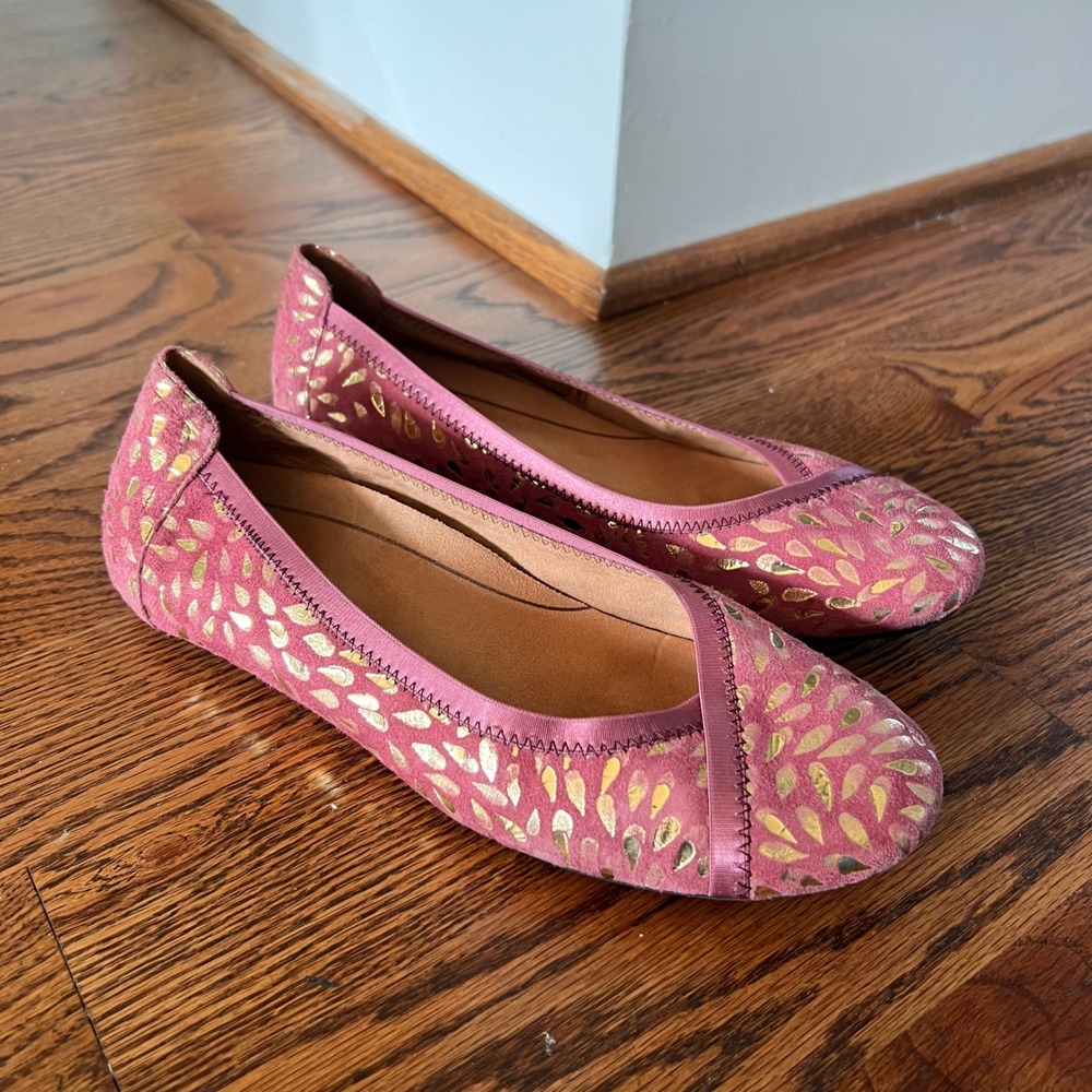 Vionic Caroll Sude Ballet Flats Foil Spark Gold Metallic Leaf Ballet Flats 9.5
